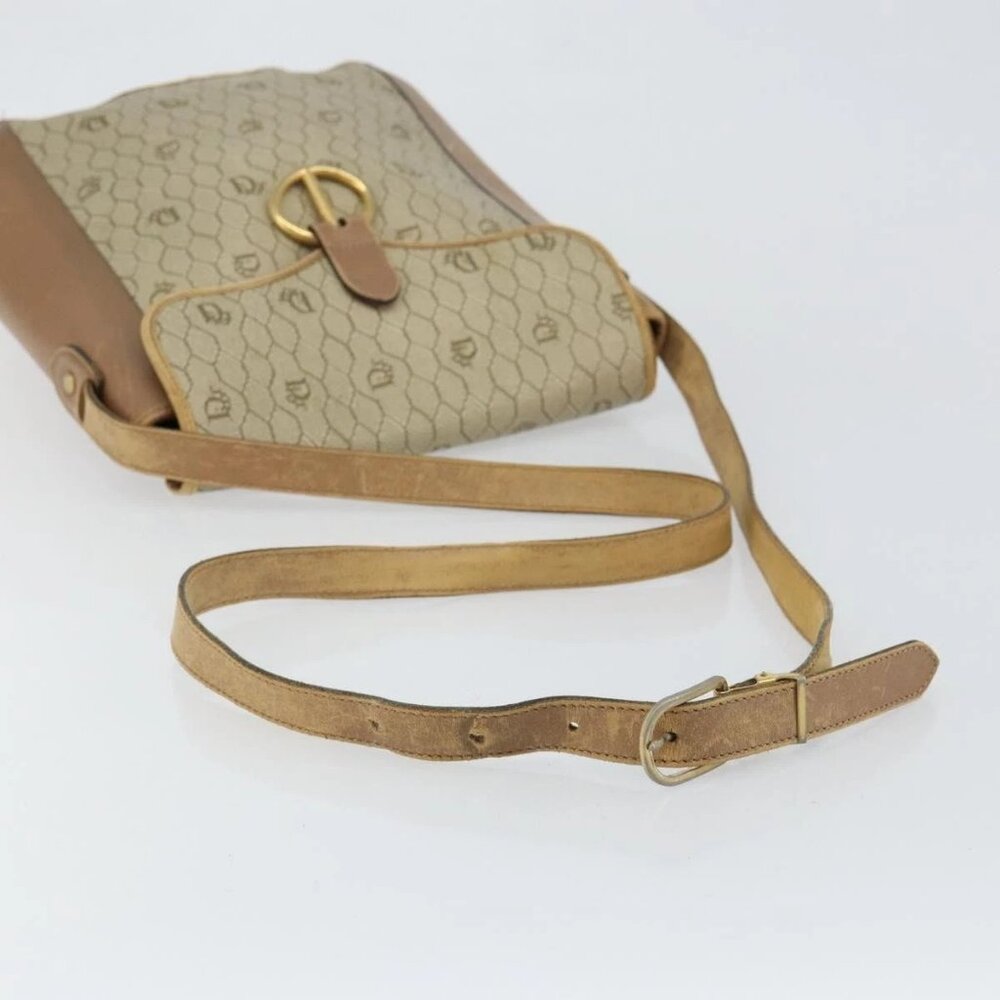 Christian Dior Honeycomb Canvas Shoulder Bag PVC Leather Beige Gold Auth ar13753 - Picture 8 of 16